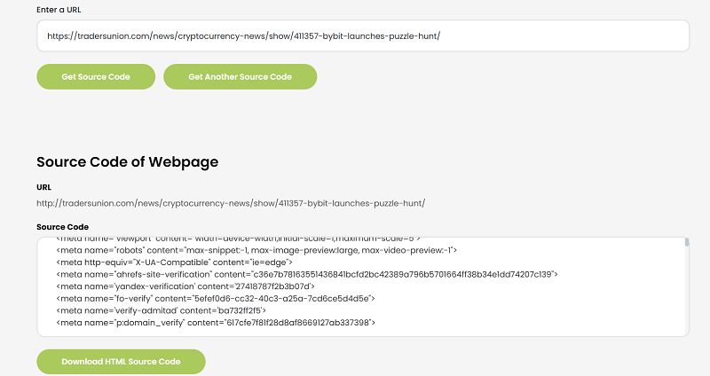 Проверка контента через Get Source Code of Webpage
