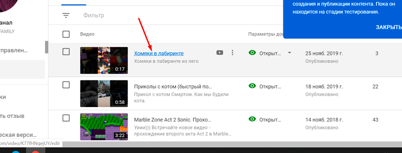 Выбор требуемого видео