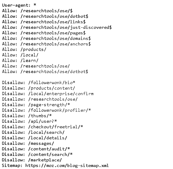 Пример страницы robots.txt в браузере