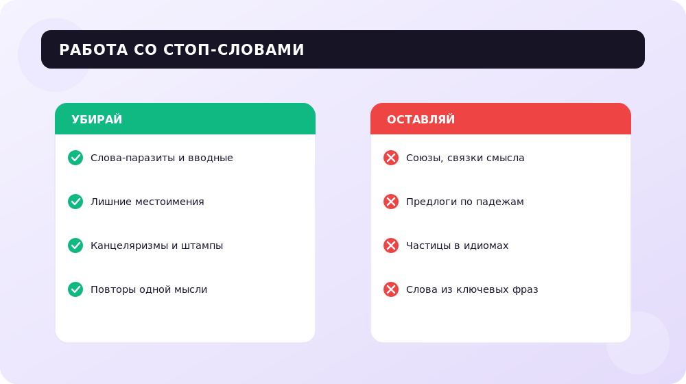 Какие стоп-слова убирать из текста, а какие можно оставить.