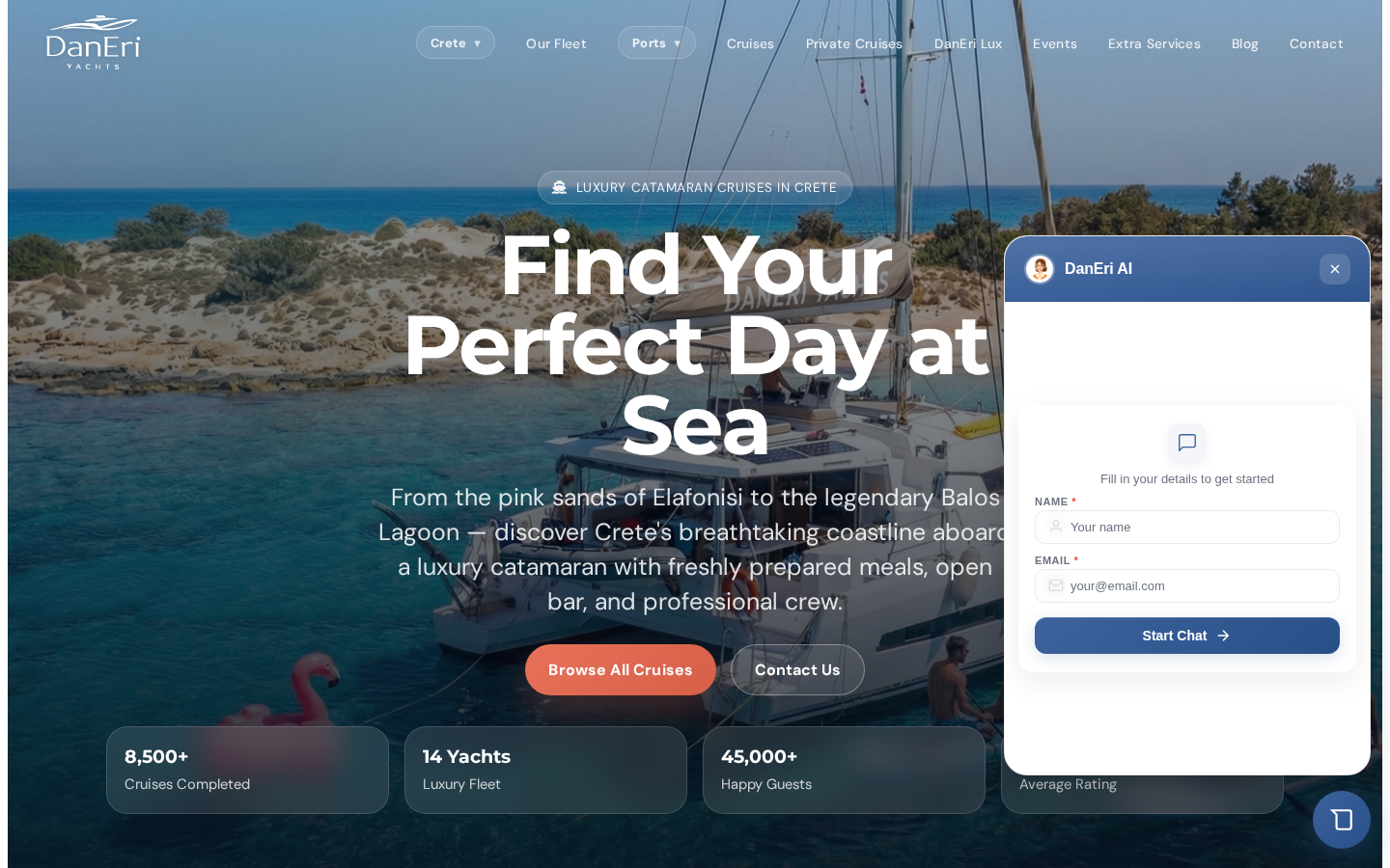 Виджет sem.chat (DanEri AI) на странице круизов daneriyachts.com