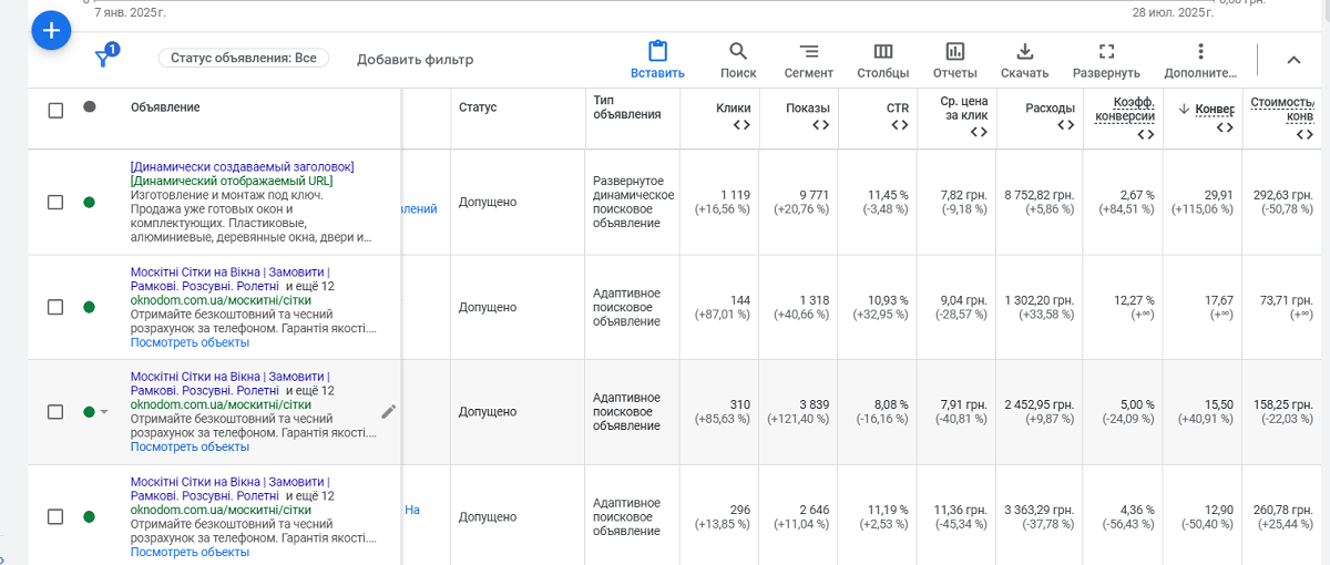 Динамическая кампания на фид видов окон